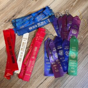 Vintage 1940’s-50’s Indiana State Fair And 4H Ribbons Red White Blue Purple